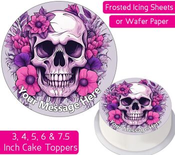 Skull Purple Flowers Personalised Cake Topper