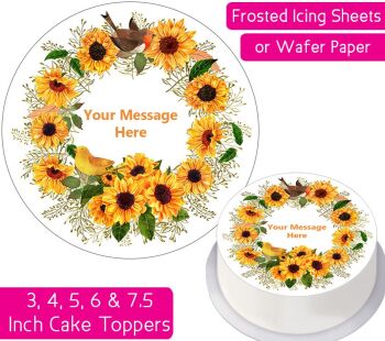 Sunflower Wreath Personalised Cake Topper