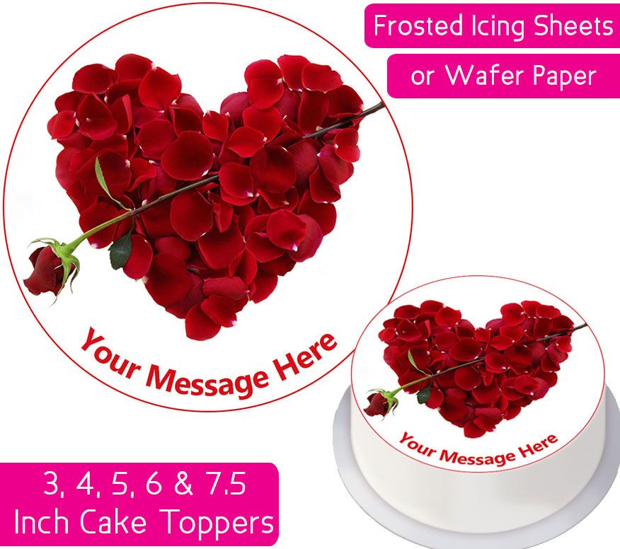 Valentines Petals Heart Personalised Cake Topper