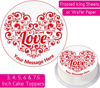 Valentines Love Heart Personalised Cake Topper
