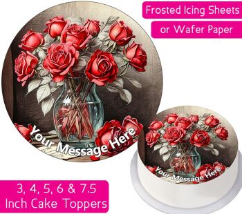 Vase Red Flowers Personalised Cake Topper