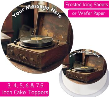 Vintage Record Player Personalised Cake Topper