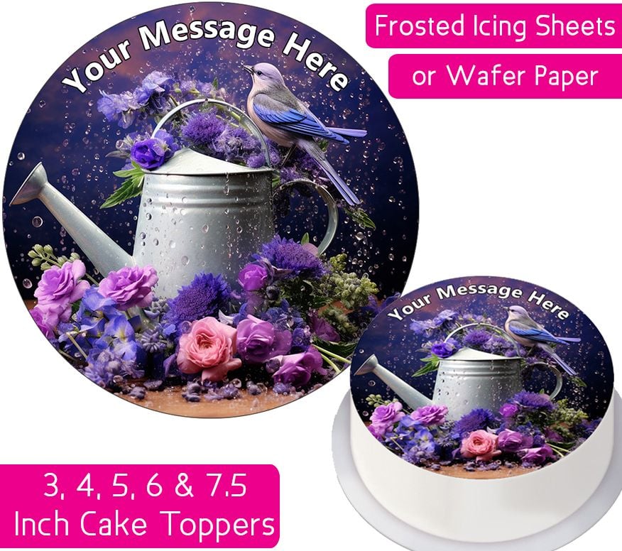 Watering Can Purple Personalised Cake Topper