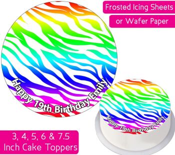 Zebra Print - Rainbow - Personalised Cake Topper