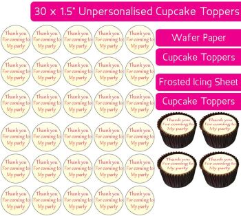 Thank You For Coming To My Party Text - 30 Cupcake Toppers