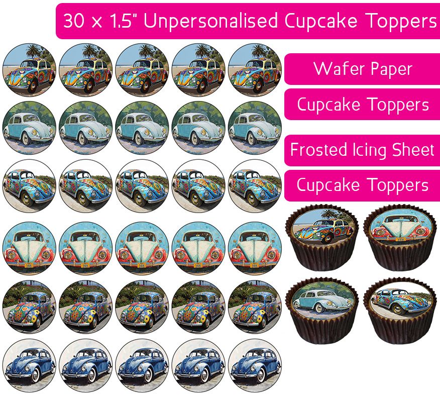 Beetle Cars - 30 Cupcake Toppers