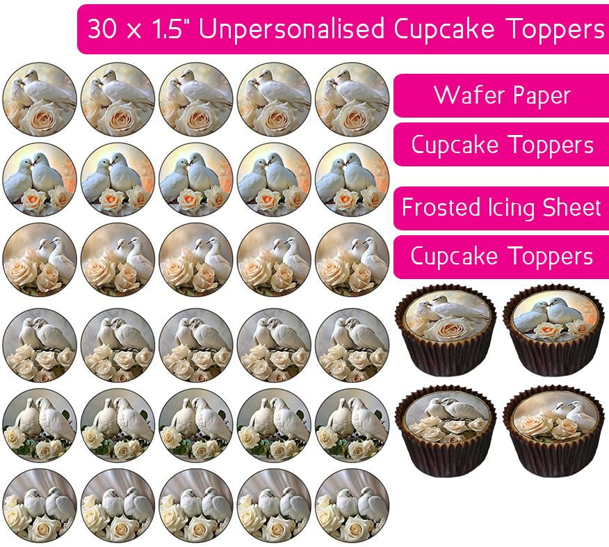 White Doves - 30 Cupcake Toppers