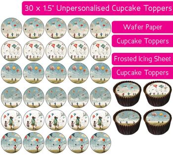 Kite Flying - 30 Cupcake Toppers