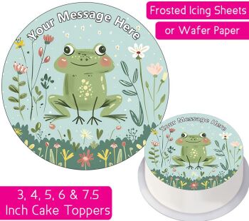 Frog Green Flowers Personalised Cake Topper