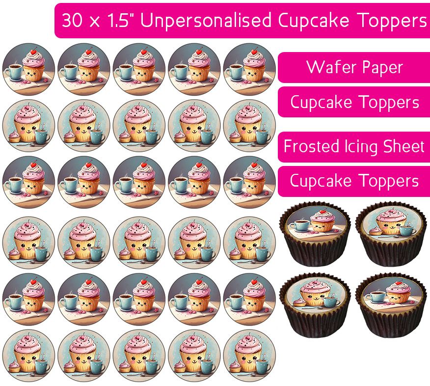 Coffee Muffin - 30 Cupcake Toppers