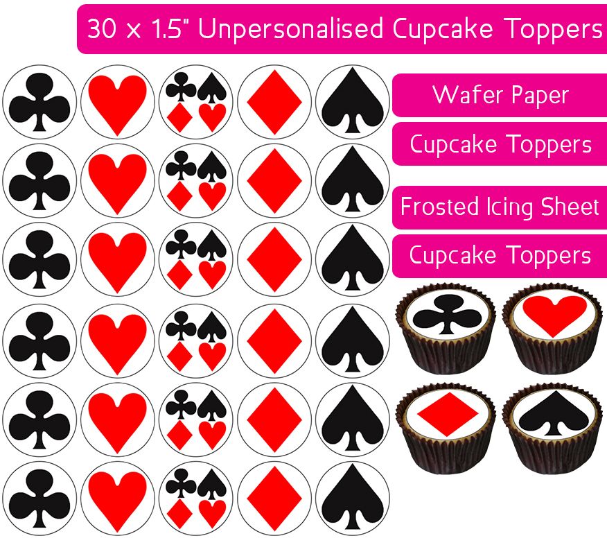 Playing Card Suits - 30 Cupcake Toppers