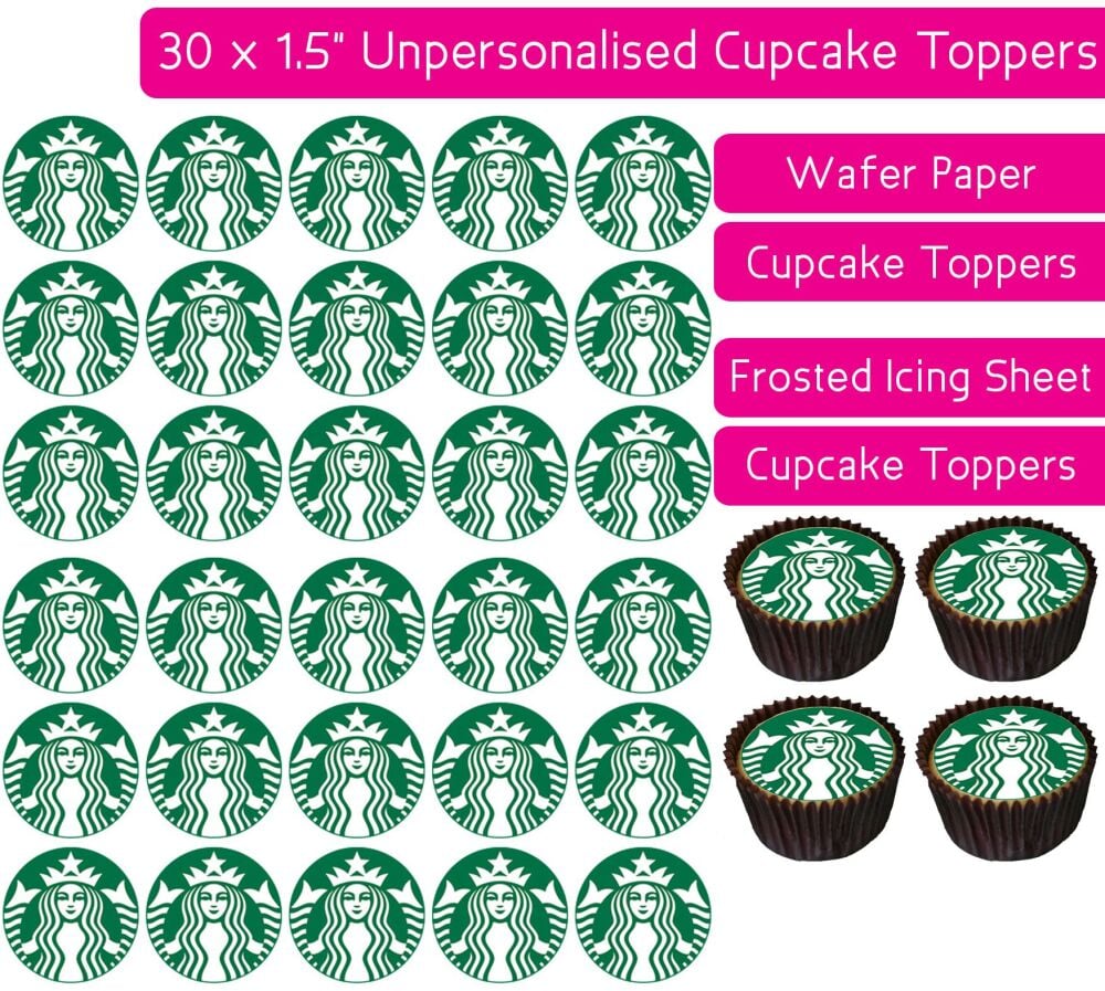 Starbucks Logo - 30 Cupcake Toppers