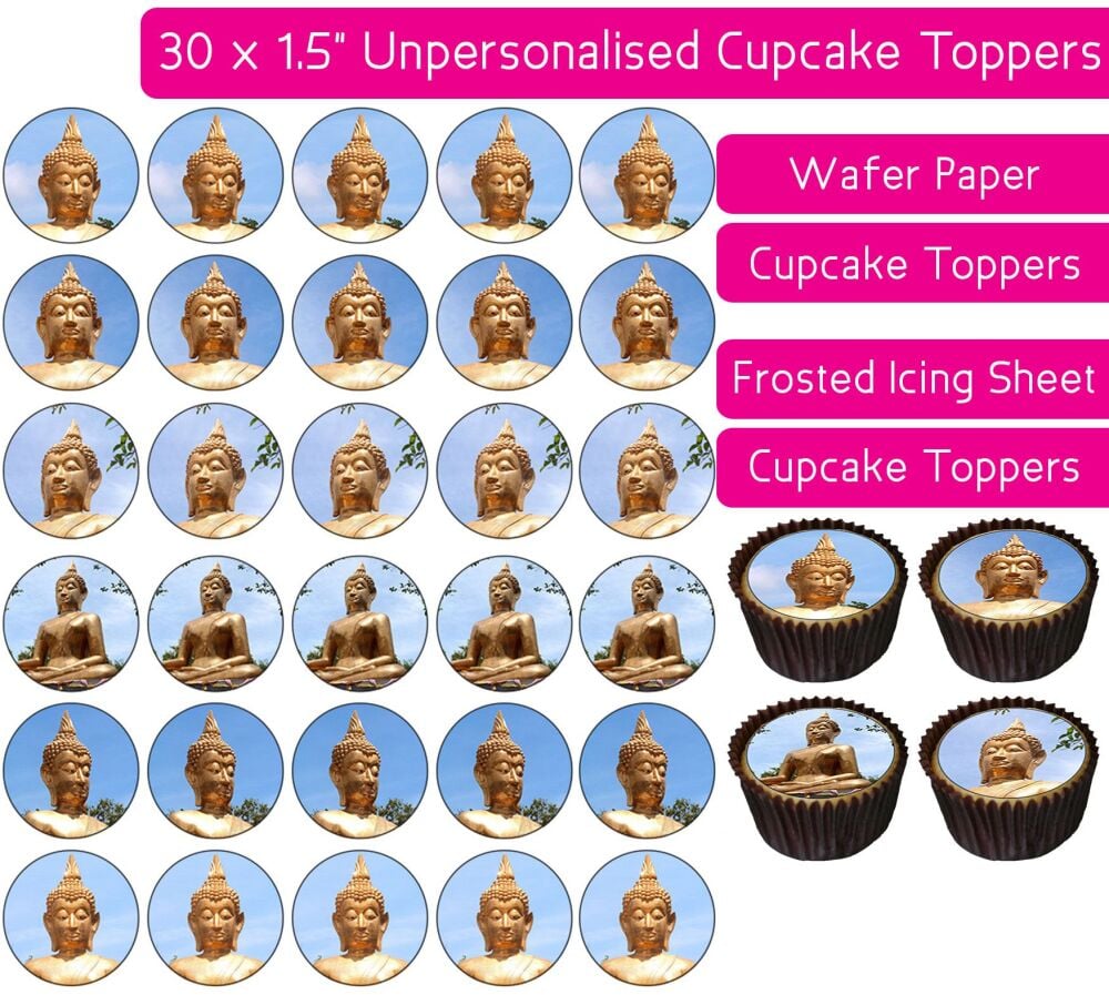 Gold Buddha Statue  - 30 Cupcake Toppers