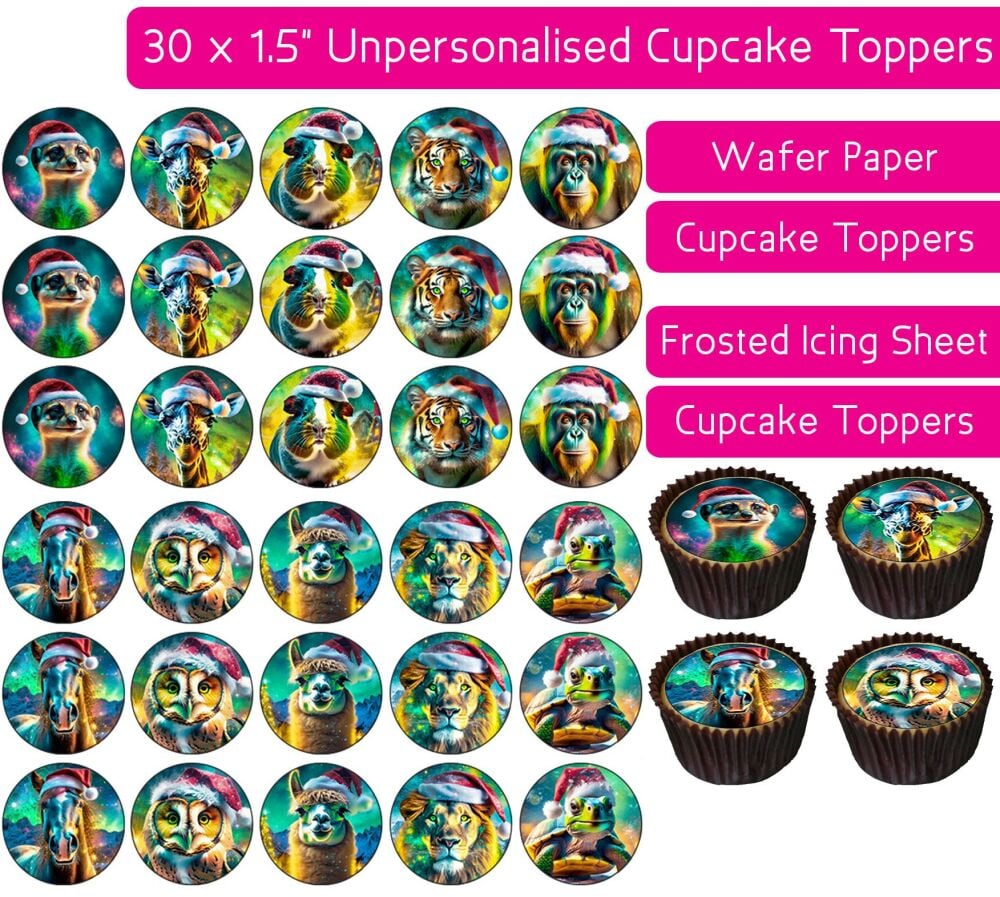 Christmas Animals - 30 Cupcake Toppers