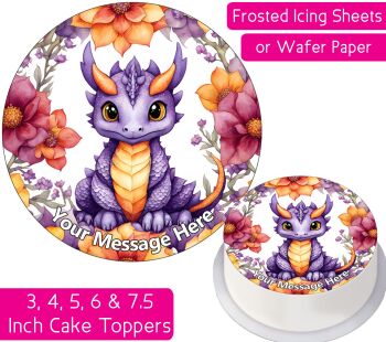 Baby Dragon Flowers Personalised Cake Topper