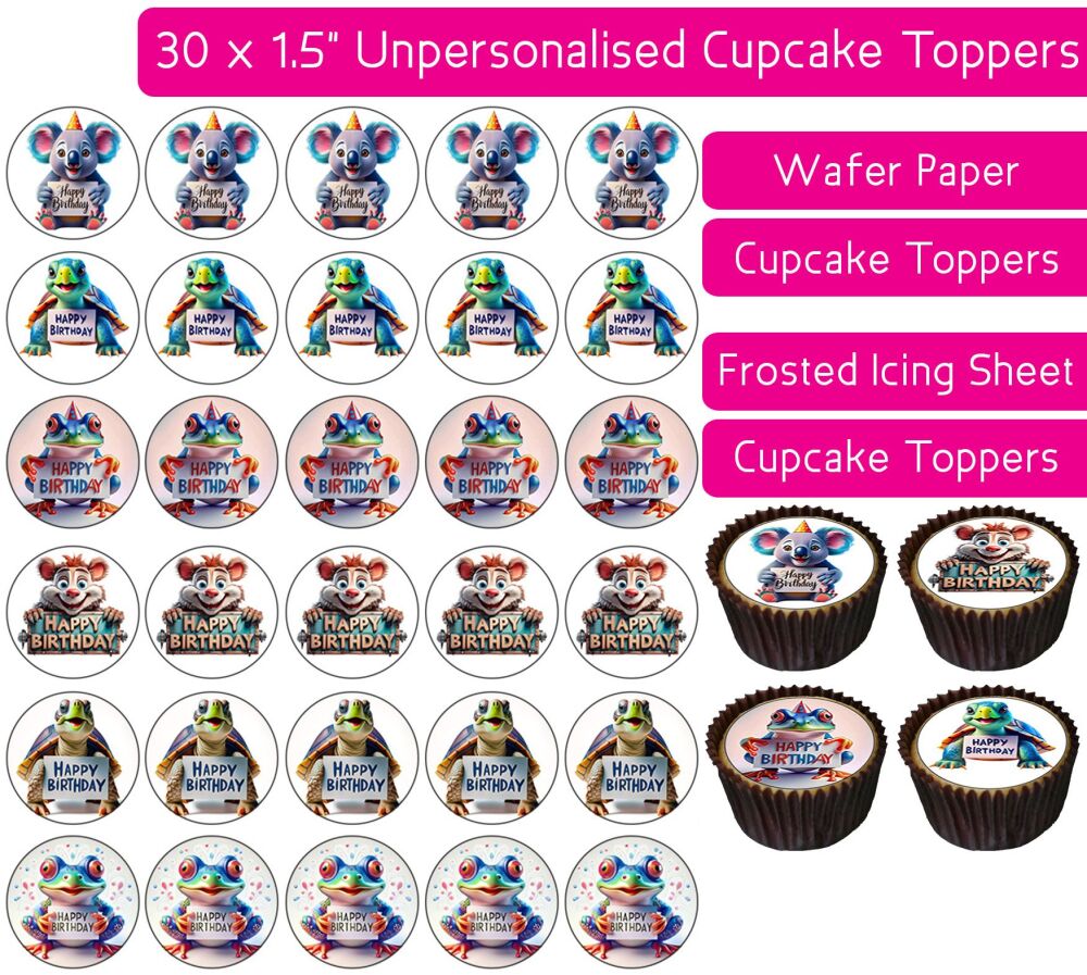 Happy Birthday Animals - 30 Cupcake Toppers