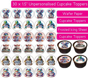 Happy Birthday Animals - 30 Cupcake Toppers