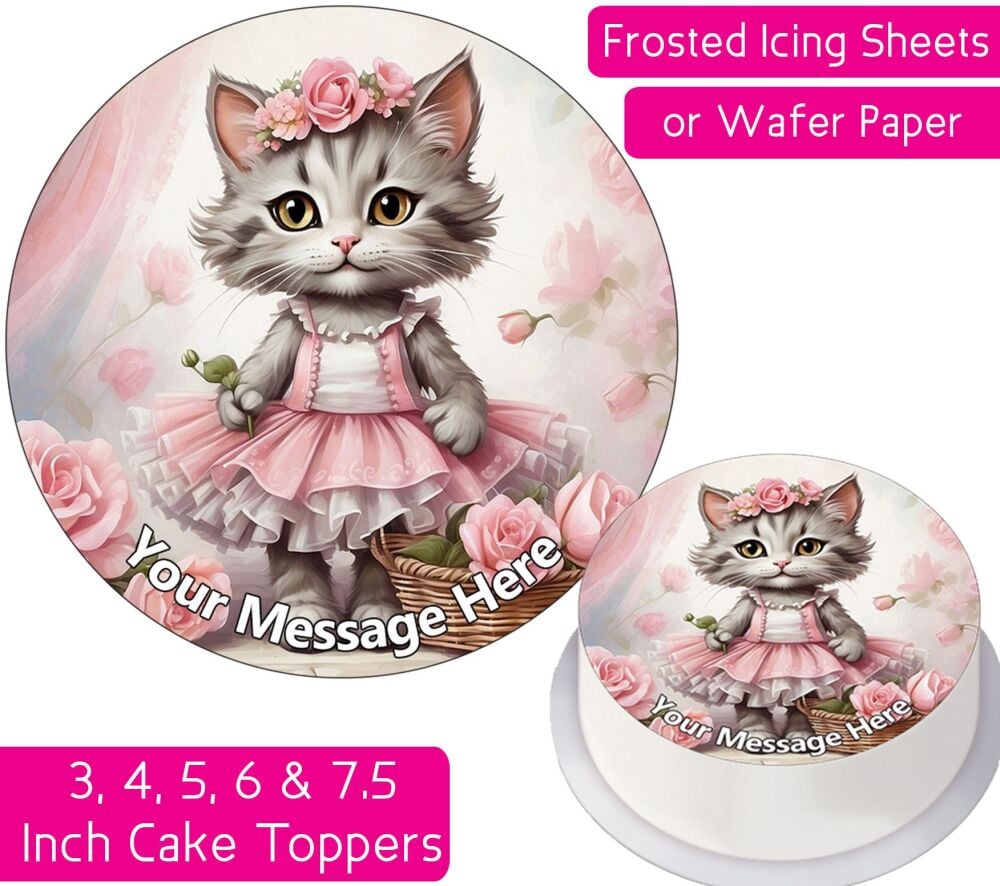 Pink Ballerina Kitten Personalised Cake Topper