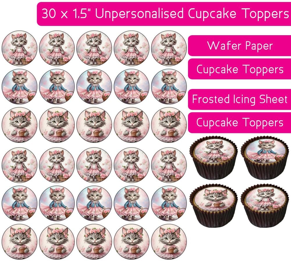 Pink Kitten - 30 Cupcake Toppers