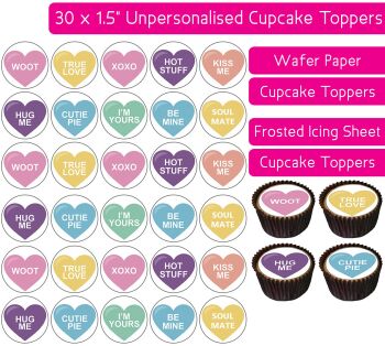 Love Hearts - 30 Cupcake Toppers