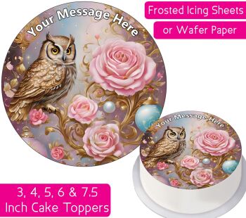 Fantasy Owl Roses Personalised Cake Topper