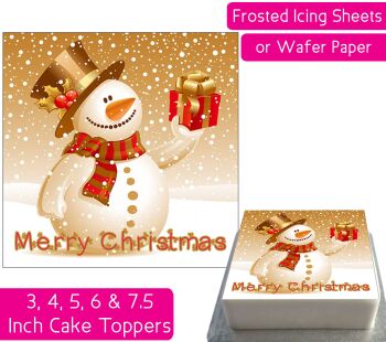Christmas Snowman Square Personalised Cake Topper