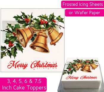 Christmas Bells Holly Square Personalised Cake Topper