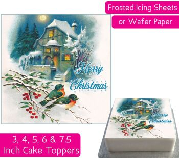 Christmas Robin House Square Personalised Cake Topper
