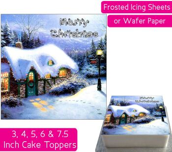 Christmas Snow House Square Personalised Cake Topper