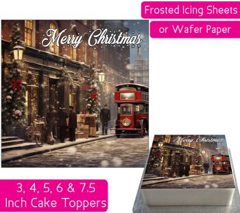 Christmas Vintage London Square Personalised Cake Topper