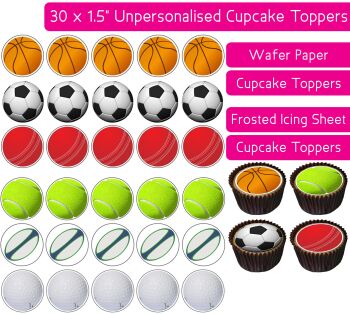 Sports Balls - 30 Cupcake Toppers