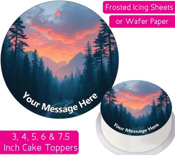 Forest Mountain Sunset Personalised Cake Topper