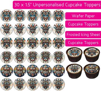 Tribal Masks - 30 Cupcake Toppers