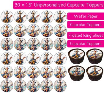 Guitar Giraffe - 30 Cupcake Toppers