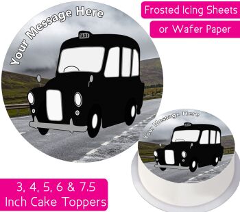 Cartoon Taxi Black Cab Personalised Cake Topper