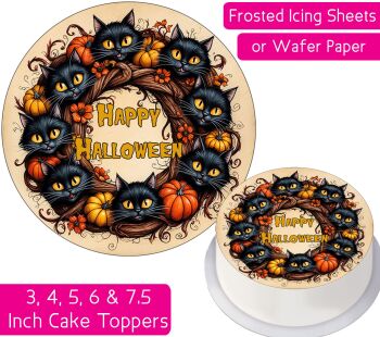 Halloween Black Cat Wreath Personalised Cake Topper