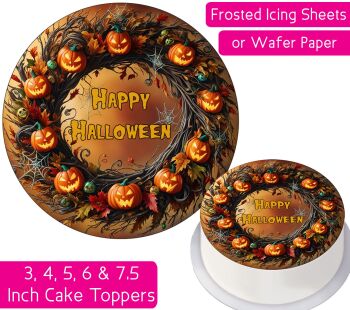 Halloween Pumpkin Wreath Personalised Cake Topper
