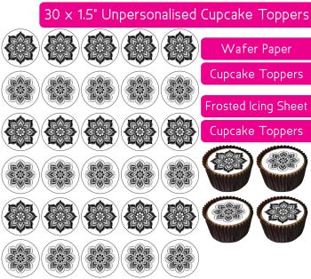 Mandala Black and White - 30 Cupcake Toppers