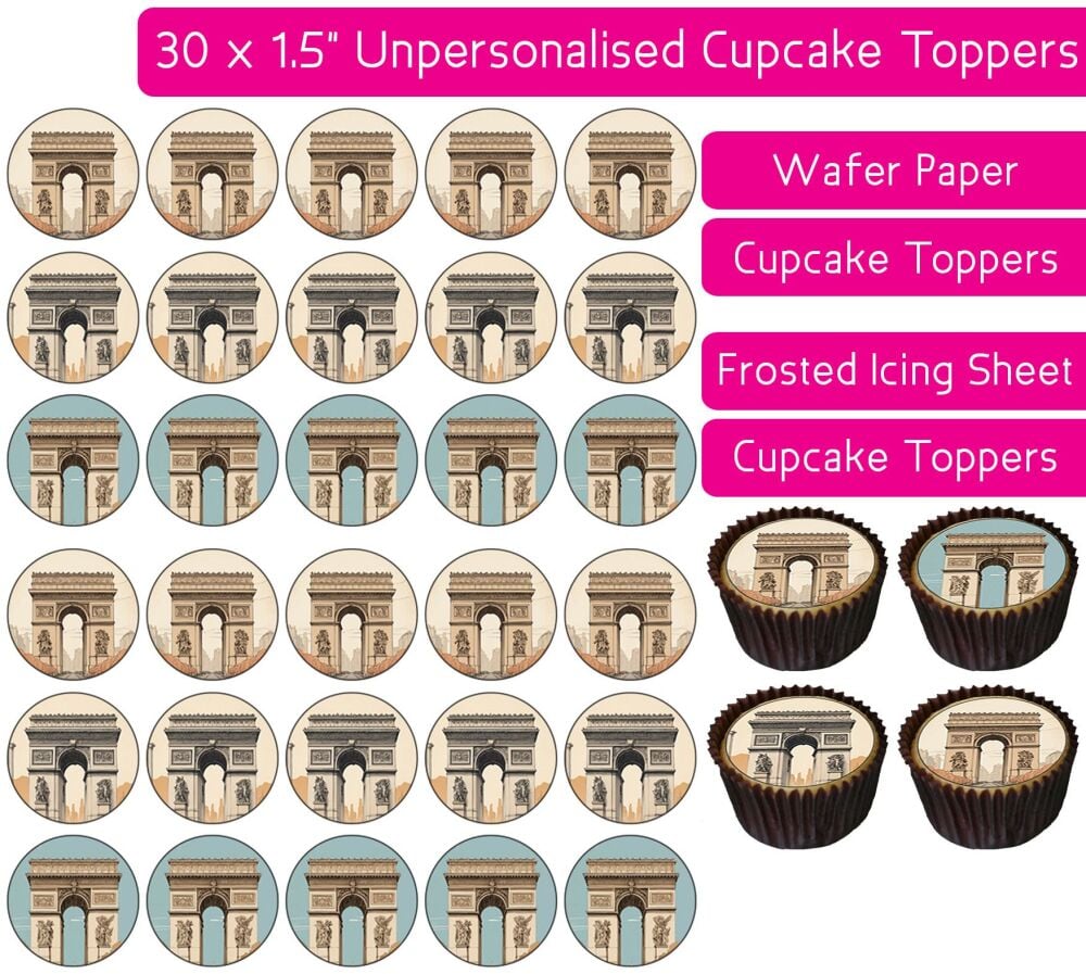 Paris Arc de Triomphe - 30 Cupcake Toppers