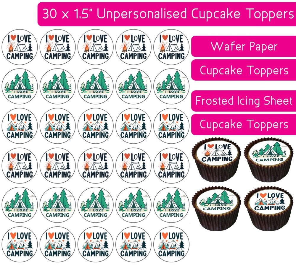 I Love Camping - 30 Cupcake Toppers