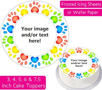Your Own Personalised Photo - Paw Print Frame - Round Cake Topper