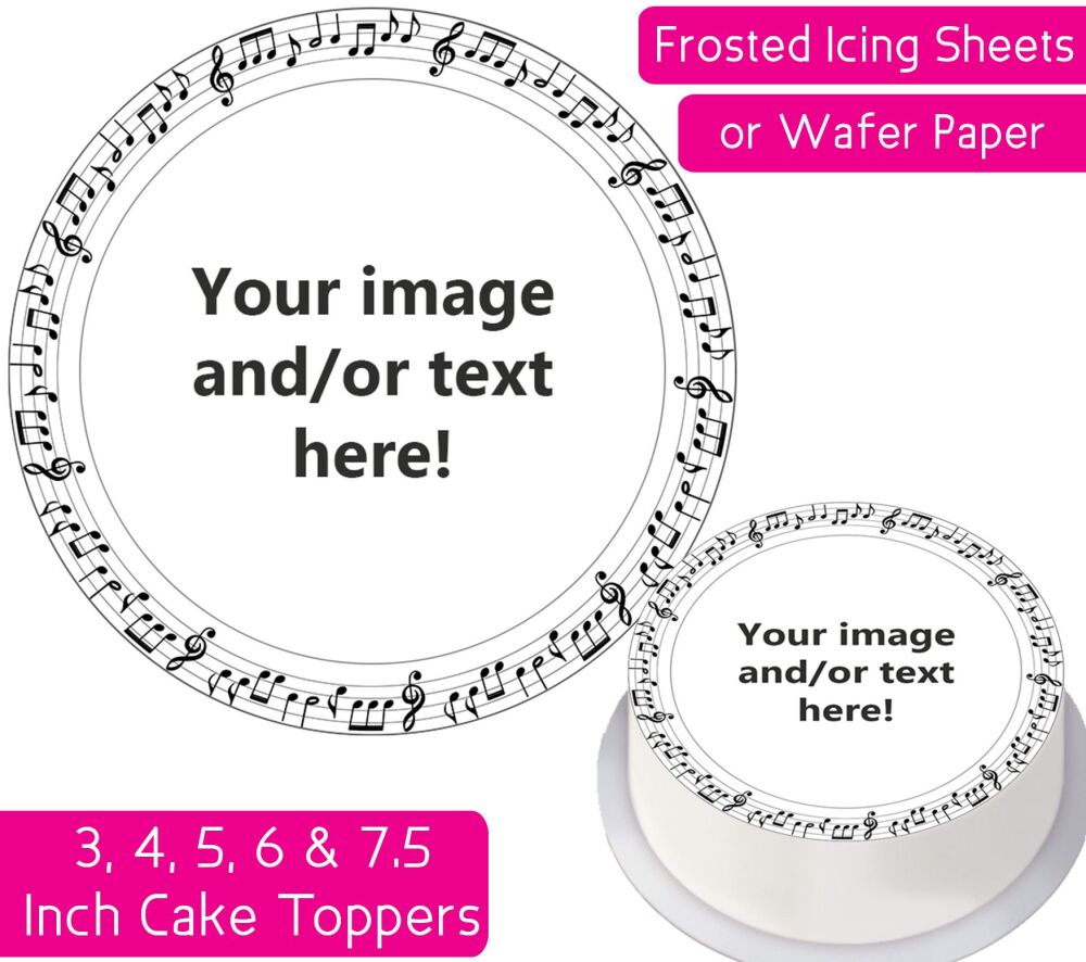 Your Own Personalised Photo - Musical Notes Frame - Round Cake Topper