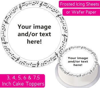 Your Own Personalised Photo - Musical Notes Frame - Round Cake Topper