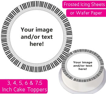 Your Own Personalised Photo - Piano Keys Frame - Round Cake Topper