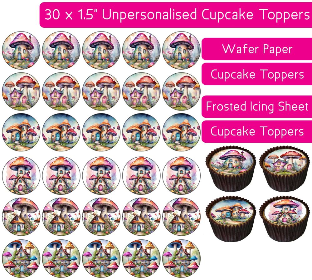 Mushroom House - 30 Cupcake Toppers