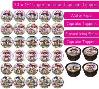 Mushroom House - 30 Cupcake Toppers