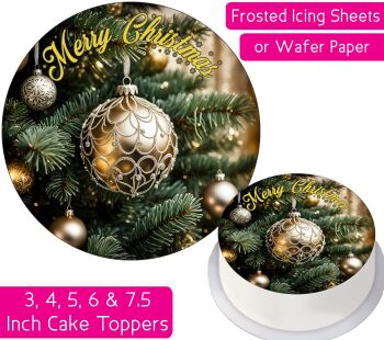 Christmas Tree Gold Bauble Personalised Cake Topper