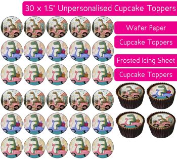Dinosaur Scooter - 30 Cupcake Toppers