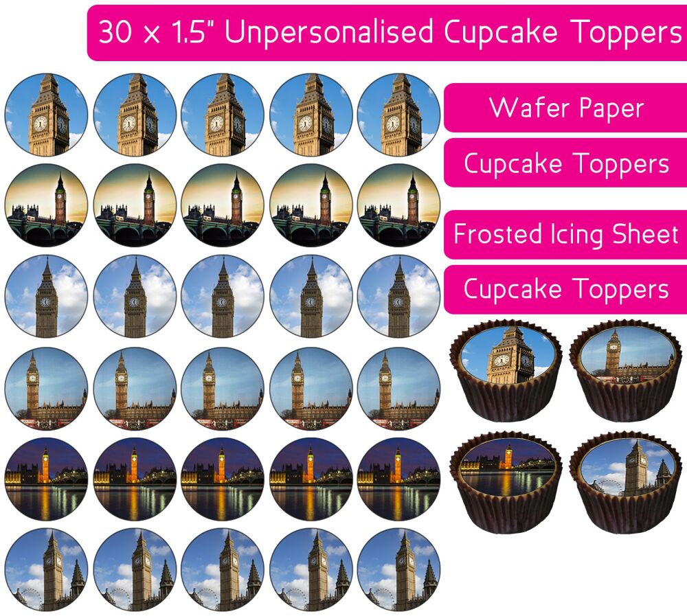 London Big Ben Clock - 30 Cupcake Toppers