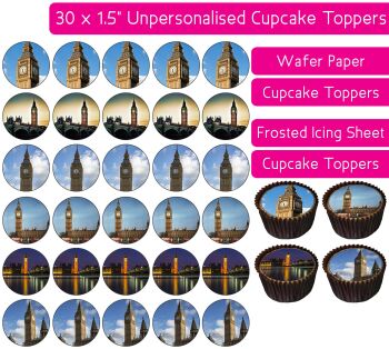London Big Ben Clock - 30 Cupcake Toppers
